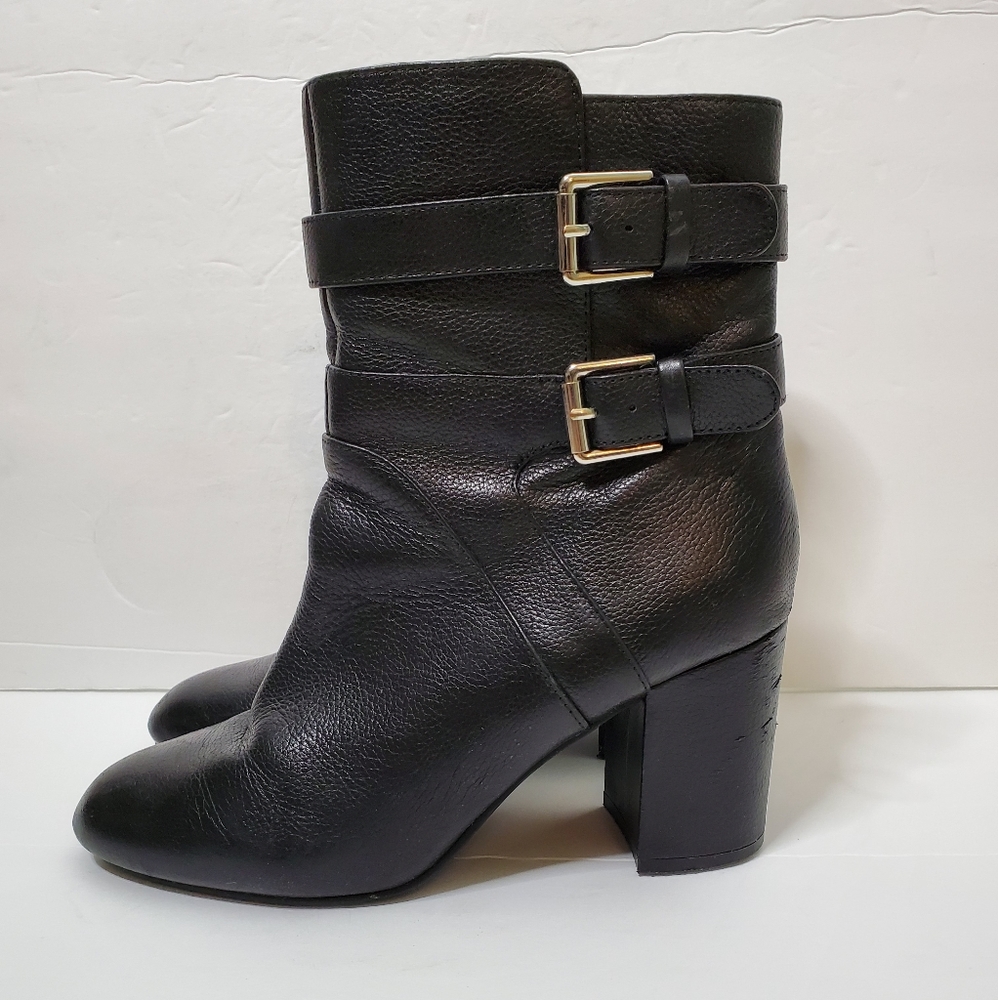 Nine West leather black block heel booties sz 8